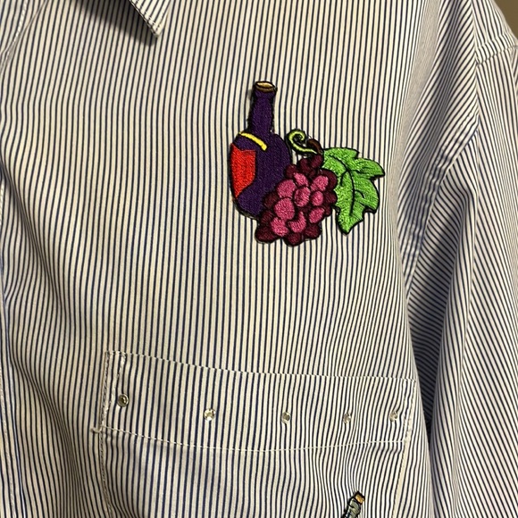 Las Olas Women’s Winery appliqué striped button front shirt blue white / sz M - Picture 5 of 14